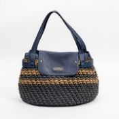 RRP £435 Burberry Blue Label Raffia Hobo Shoulder Bag Navy Blue/Gray/Beige AAR7906 (Bags Are Not