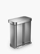 RRP £140 Unboxed Simplehuman 2 Section Stainless Steel 50 Litre Pedal Bin (No Tag Id) (Appraisals