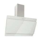 RRP £80 90Cm Gloss White Angled Glass Designer Cooker Hood With Integrated Led Lighting (