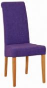 RRP £150 Boxed Pair Of Halo Wood Furniture Purple Fabric Designer Dining Chairs (Appraisals