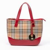 RRP £355 Burberry Mini Zip Handbag In Beige/Red AAP8638 (Bags Are Not On Site, Please Email For