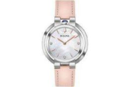 RRP £240 Boxed Bulova Ladies Pink Leather Strap Designer Wrist Watch (45.106) (Appraisals