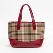 RRP £395 Burberry Vintage Burberrys Small Zip Tote Shoulder Bag In Beige/Red AAR7918 (Bags Are Not