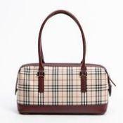 RRP £445 Burberry Top Zip Shoulder Bag In Beige/Maroon AAQ5054 (Bags Are Not On Site, Please Email
