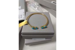 RRP £80 Ladies Gold And Blue Stone Open Bangle (2.143) (Appraisals Available On Request) (Pictures