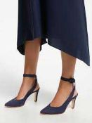 RRP £70 Boxed Pair Of Size Uk 4 John Lewis And Partners Amiee Navy Ladies Heeled Shoes(9.008) (