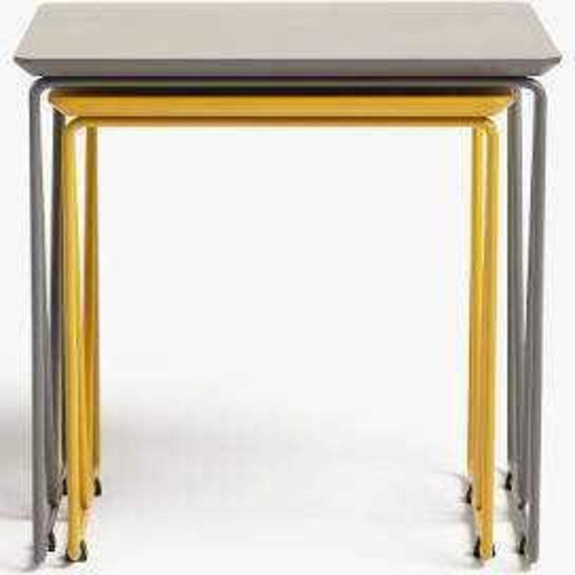 RRP £180 Boxed John Lewis And Partners Insert Grey And Mustard Yellow Twin Pack Nest Of Table (