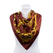 RRP £380 Hermes Twill Silk Scarf Brown/Gold Grade AA AAR2955 (Bags Are Not On Site, Please Email For