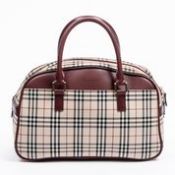 RRP £425 Burberry Vintage Dome Handbag In Ivory/Burgundy AAR8633 (Bags Are Not On Site, Please Email