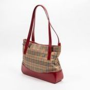 RRP £470 Burberry Square Zip Tote Shoulder Bag In Beige/Red AAR77919 (Bags Are Not On Site, Please