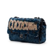 RRP £4700 Chanel Ltd Edition Coco Cuba Timeless CC Double Flap Sequins Navy Blue Shoulder Bag