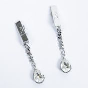 RRP £250 Dior Teardrop Rhinestone Pendant Earrings Silver Grade A AAR8729 (Bags Are Not On Site,