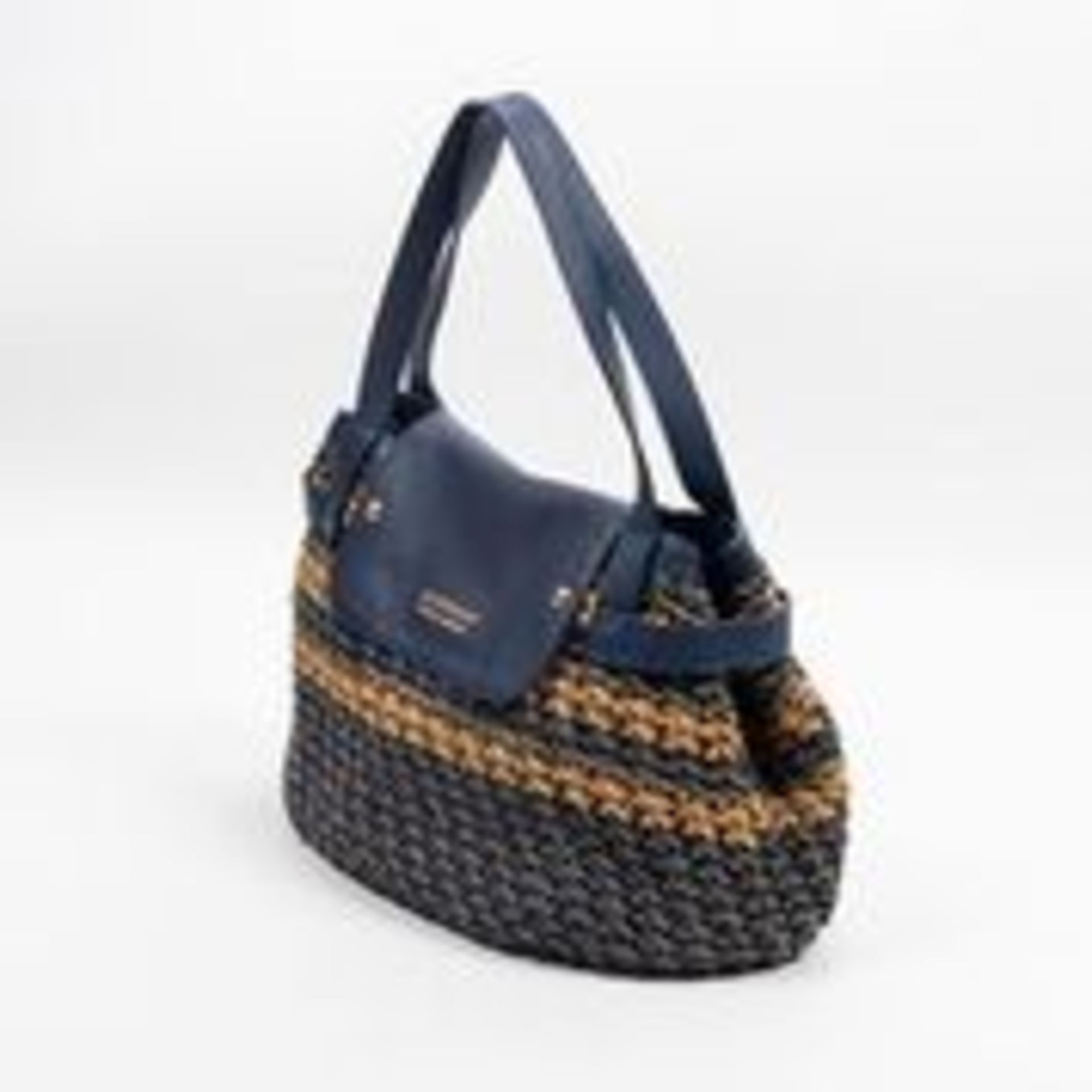 RRP £435 Burberry Blue Label Raffia Hobo Shoulder Bag Navy Blue/Gray/Beige AAR7906 (Bags Are Not - Image 2 of 5