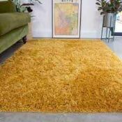 RRP £120 Large Mustard Yellow Shaggy Thick Floor Rug (Appraisals Available On Request) (Pictures For