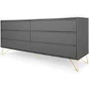 RRP £400 Boxed Made Elona Wide Chest Of Drawers In Charcoal And Brass (Appraisals Available On