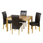 RRP £350 Boxed Oakham Rectangular Designer Dining Table Complete With 4 Brown Leather And Oak