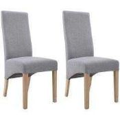 RRP £130 Boxed Pair Of Light Grey Fabric Upholstered Designer Dining Room Chairs (Appraisals