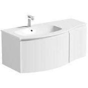 RRP £700 Boxed Cromwell Cubico Left Hand 900Mm Light Grey Curved Vanity Unit With Marble Sink Unit