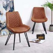 RRP £180 Boxed Pair Of Barron Upholstered Brown Pu Leather Finnick Tan Dining Chairs