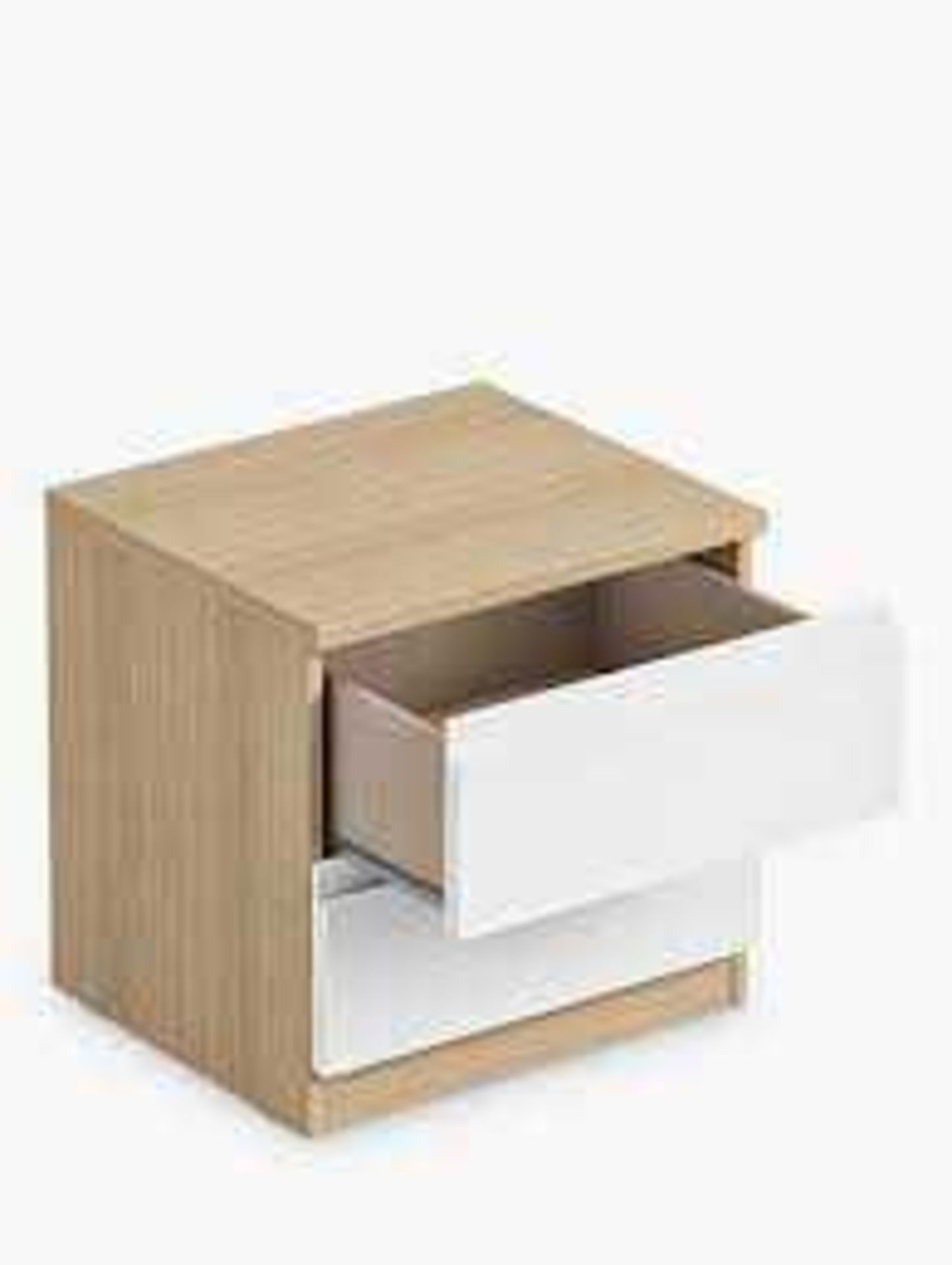 RRP £100 John Lewis And Partners Mix It Light Oak And High Gloss White Wooden 2 Drawer Bed Side