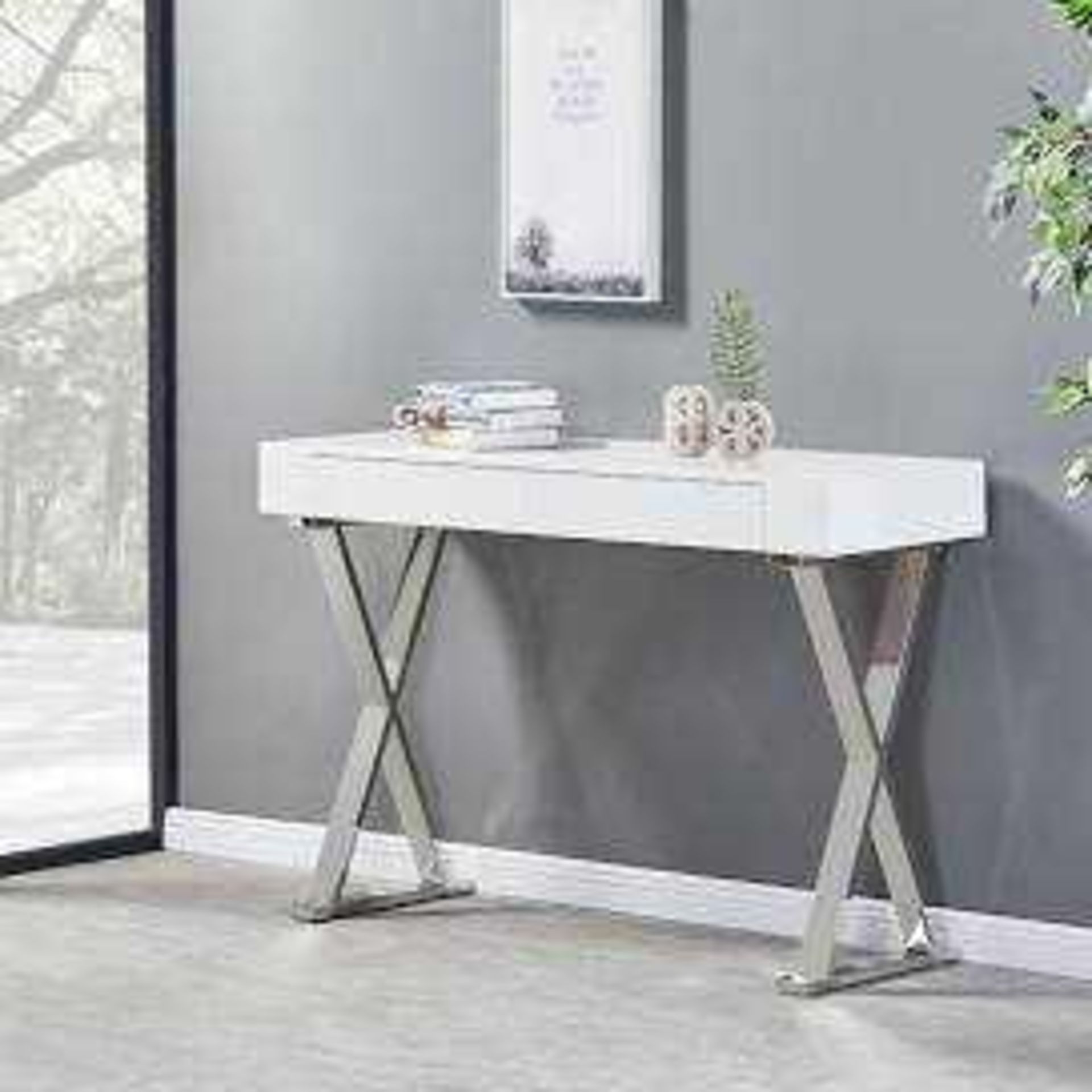 RRP £230 Boxed Furniture In Fashion Mayline Gloss White 2 Drawer Console Table
