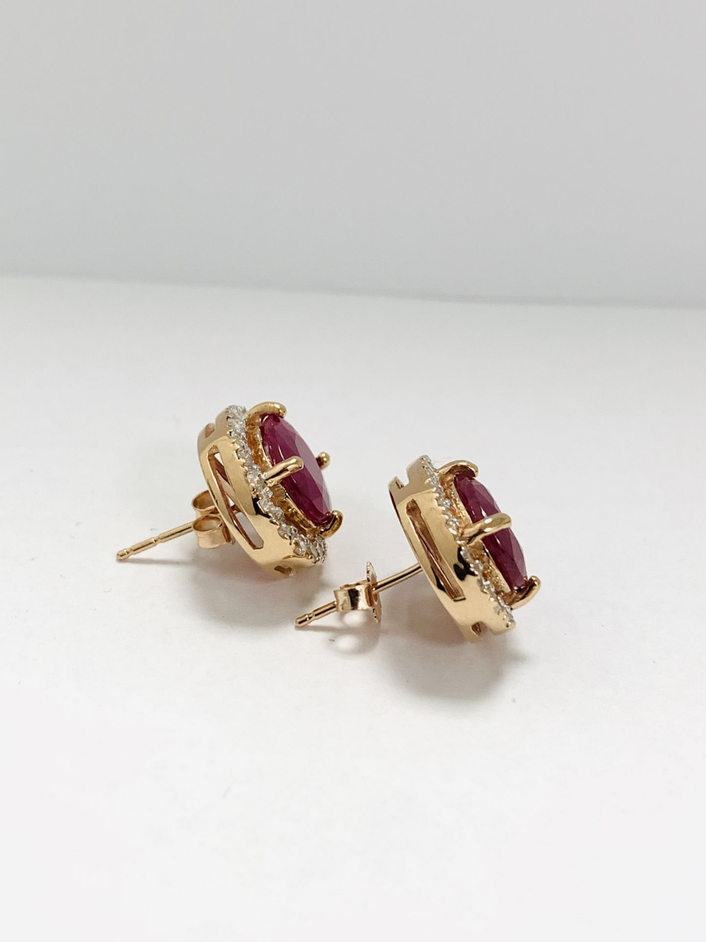 14Ct Rose Gold Ruby And Diamond Halo Earring - Image 4 of 8