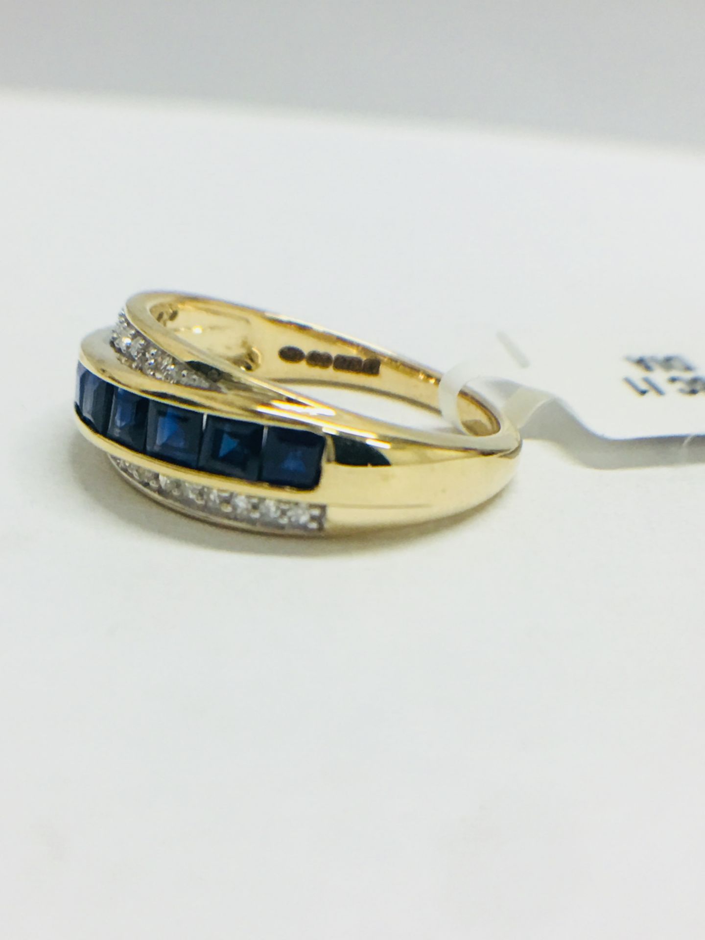 9Ct Yellow Gold Diamond Sapphire Crossover Style Ring - Image 2 of 7