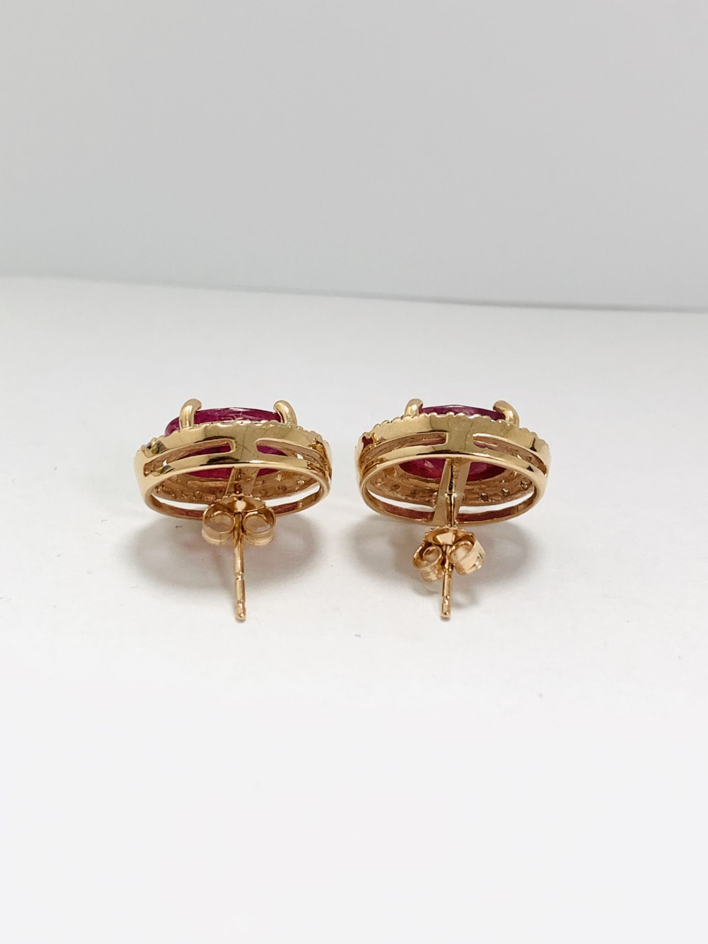 14Ct Rose Gold Ruby And Diamond Halo Earring - Image 3 of 8