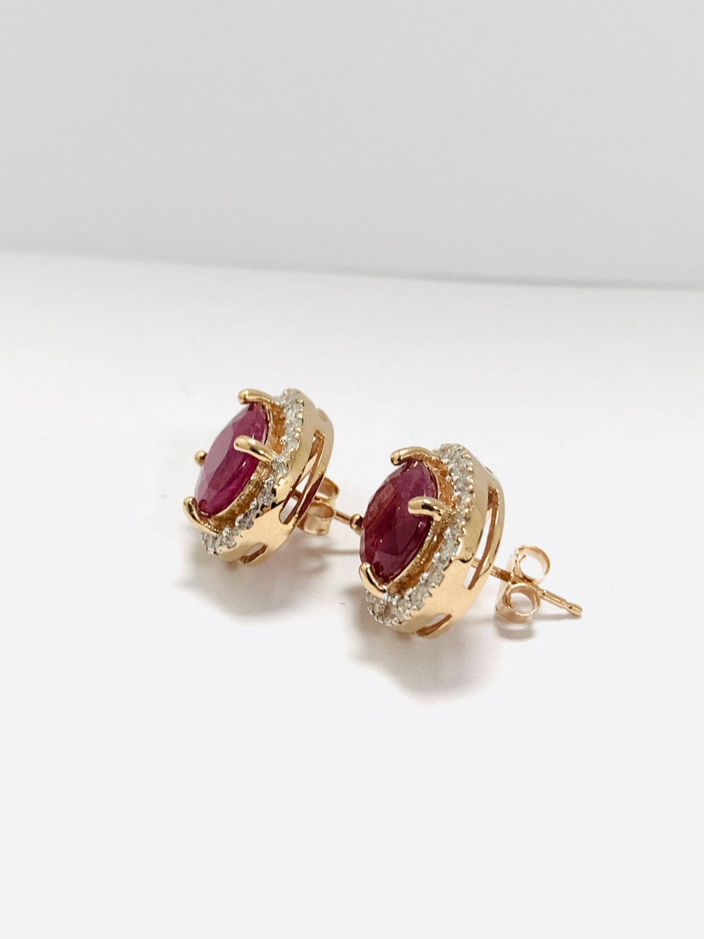 14Ct Rose Gold Ruby And Diamond Halo Earring - Image 2 of 8