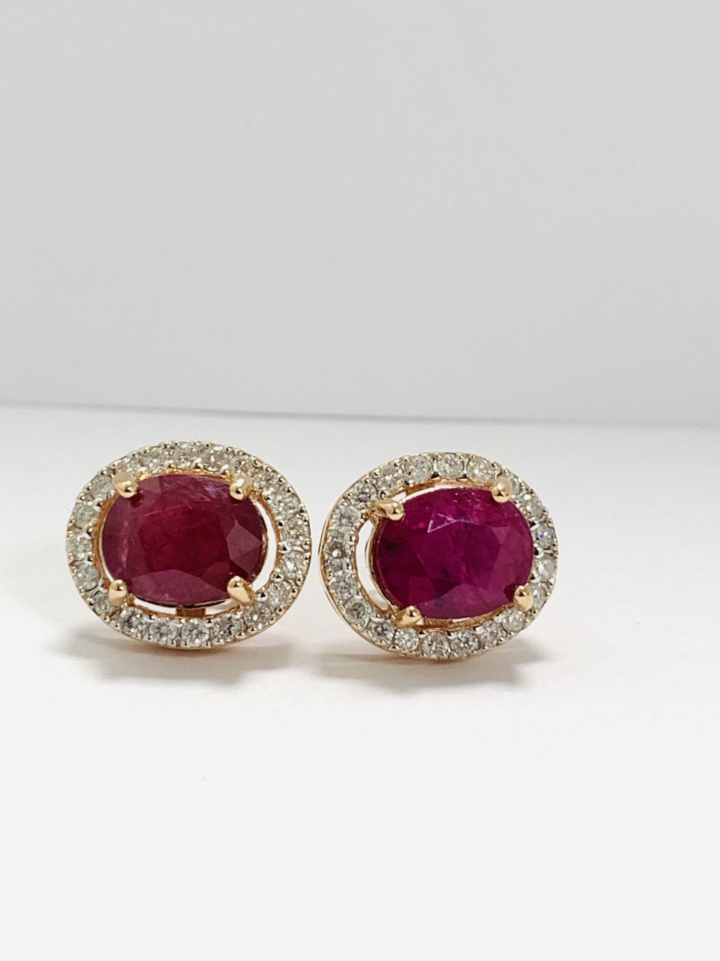 14Ct Rose Gold Ruby And Diamond Halo Earring - Image 6 of 8