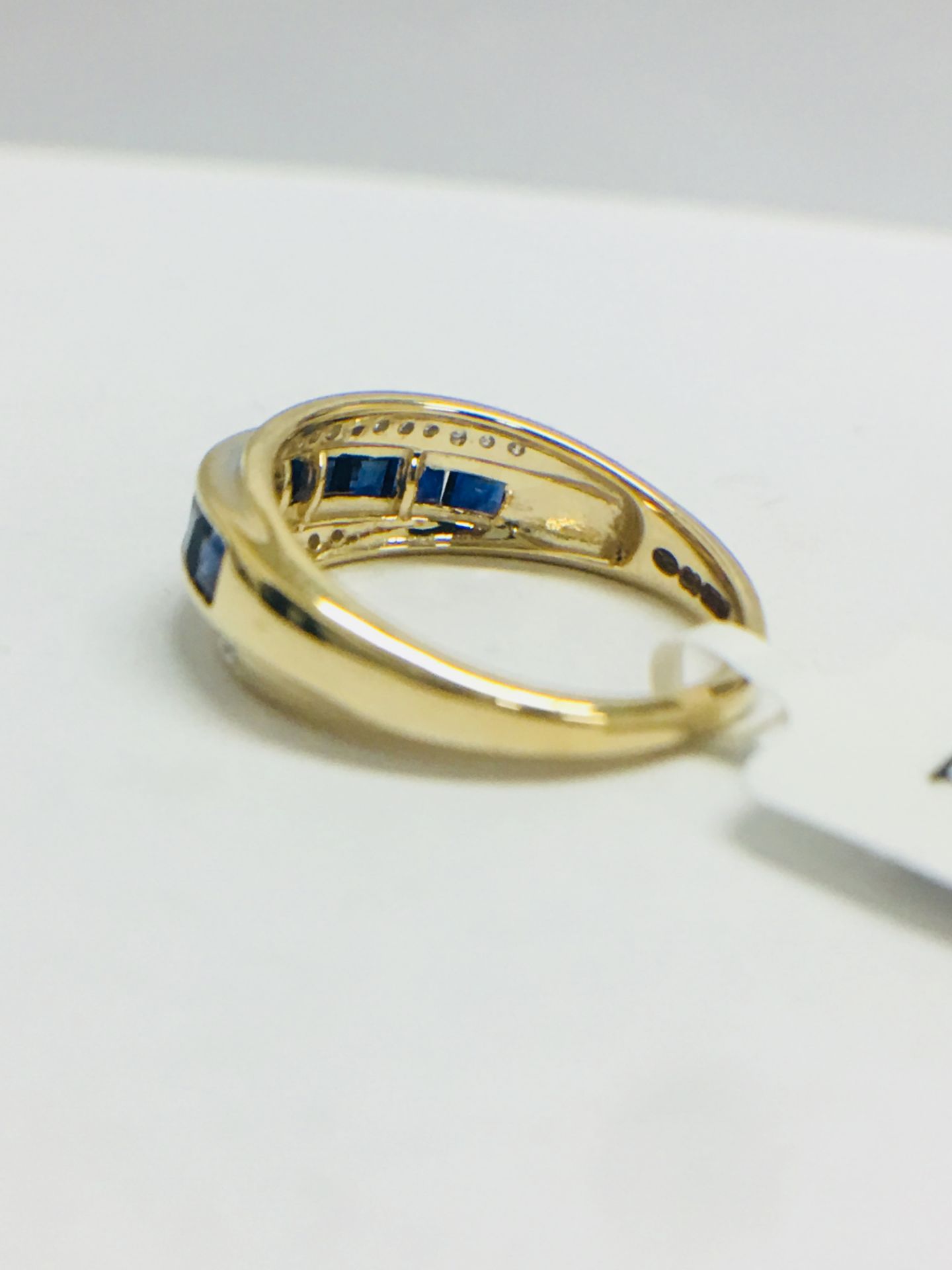 9Ct Yellow Gold Diamond Sapphire Crossover Style Ring - Image 4 of 7