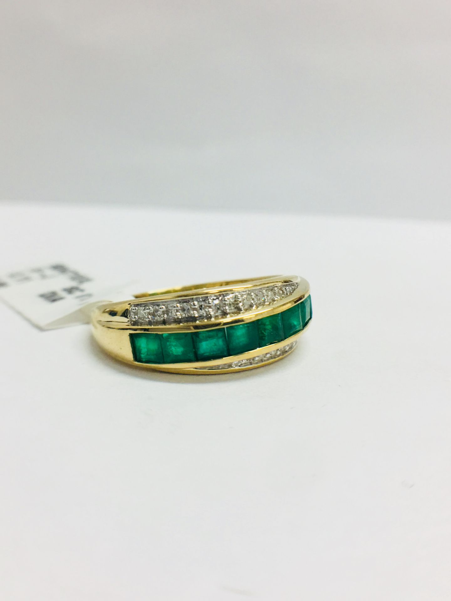 9Ct Yellow Gold Diamond Emerald Crossover Style Ring - Image 6 of 7