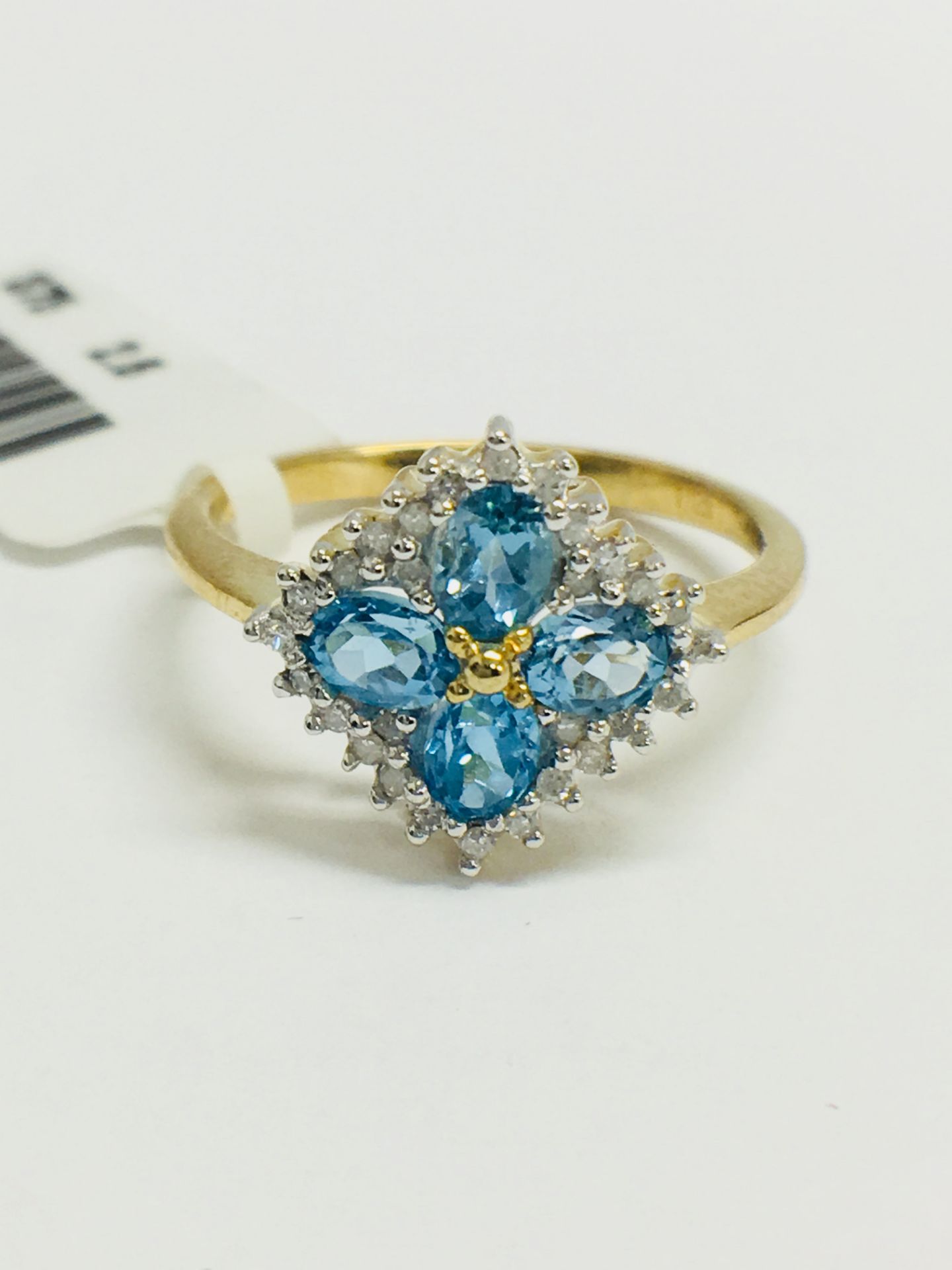 9Ct Yellow Gold Blue Topaz Diamond Cluster Ring