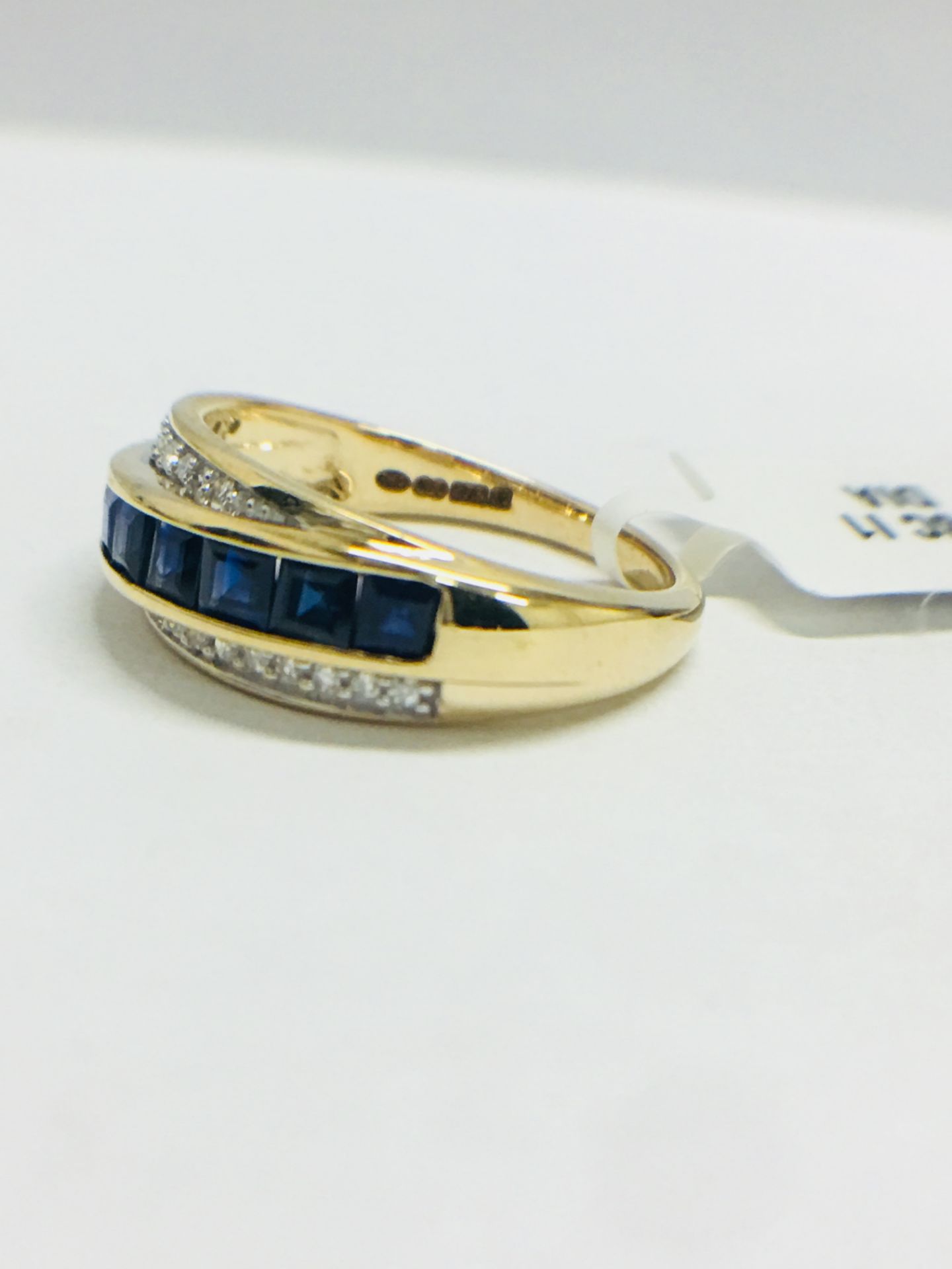 9Ct Yellow Gold Diamond Sapphire Crossover Style Ring - Image 3 of 7