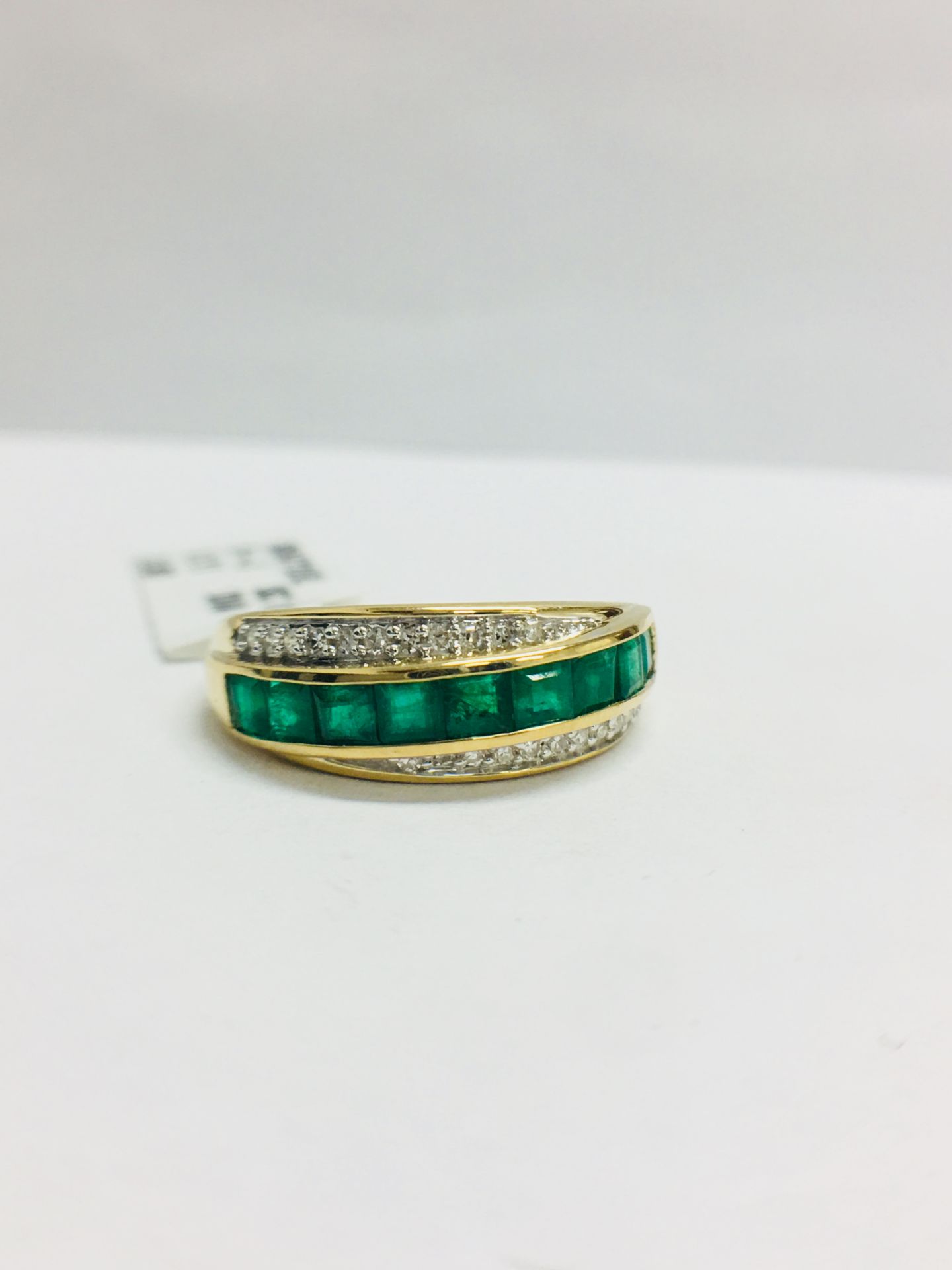 9Ct Yellow Gold Diamond Emerald Crossover Style Ring - Image 7 of 7