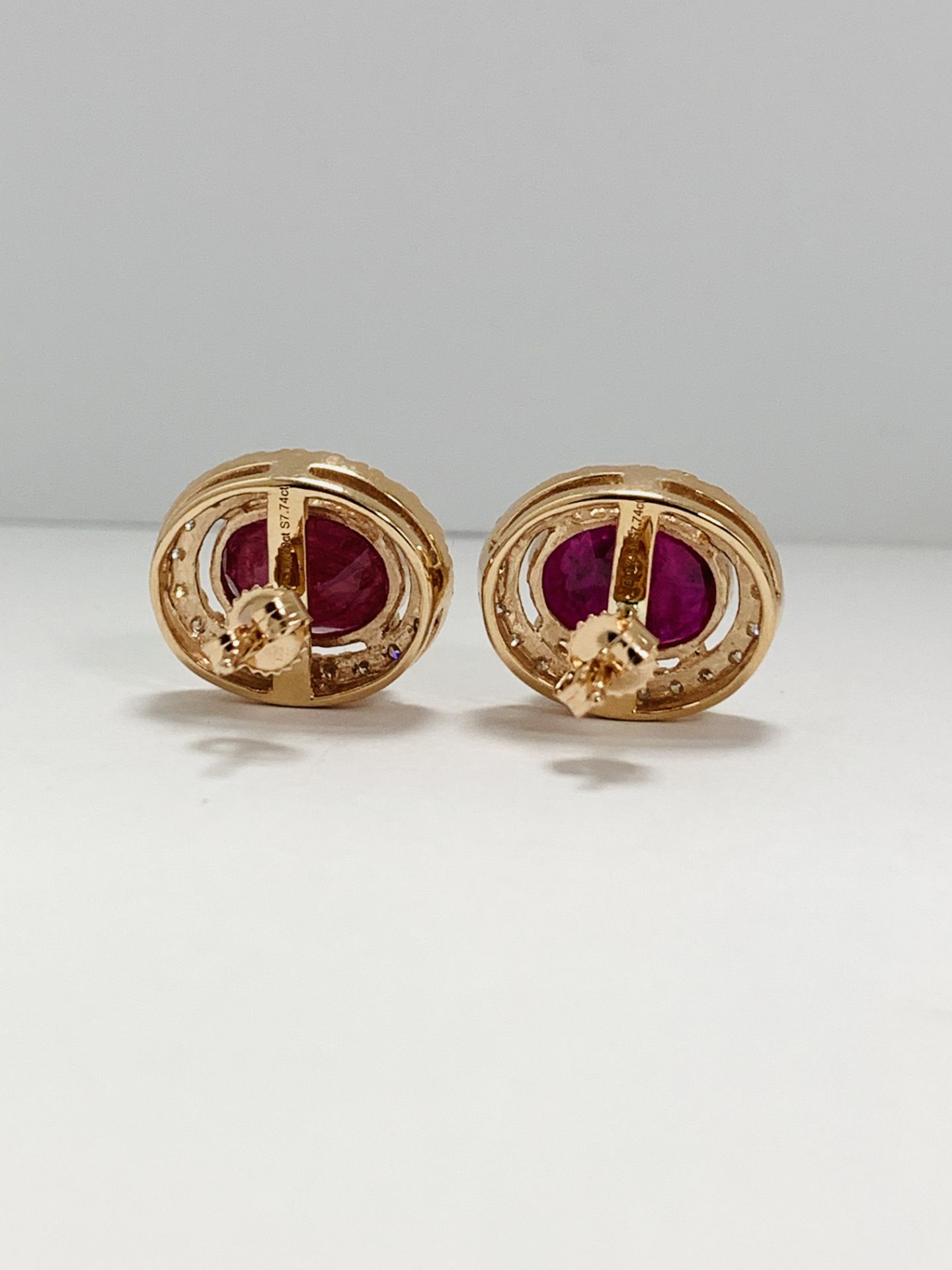 14Ct Rose Gold Ruby And Diamond Halo Earring - Image 5 of 8