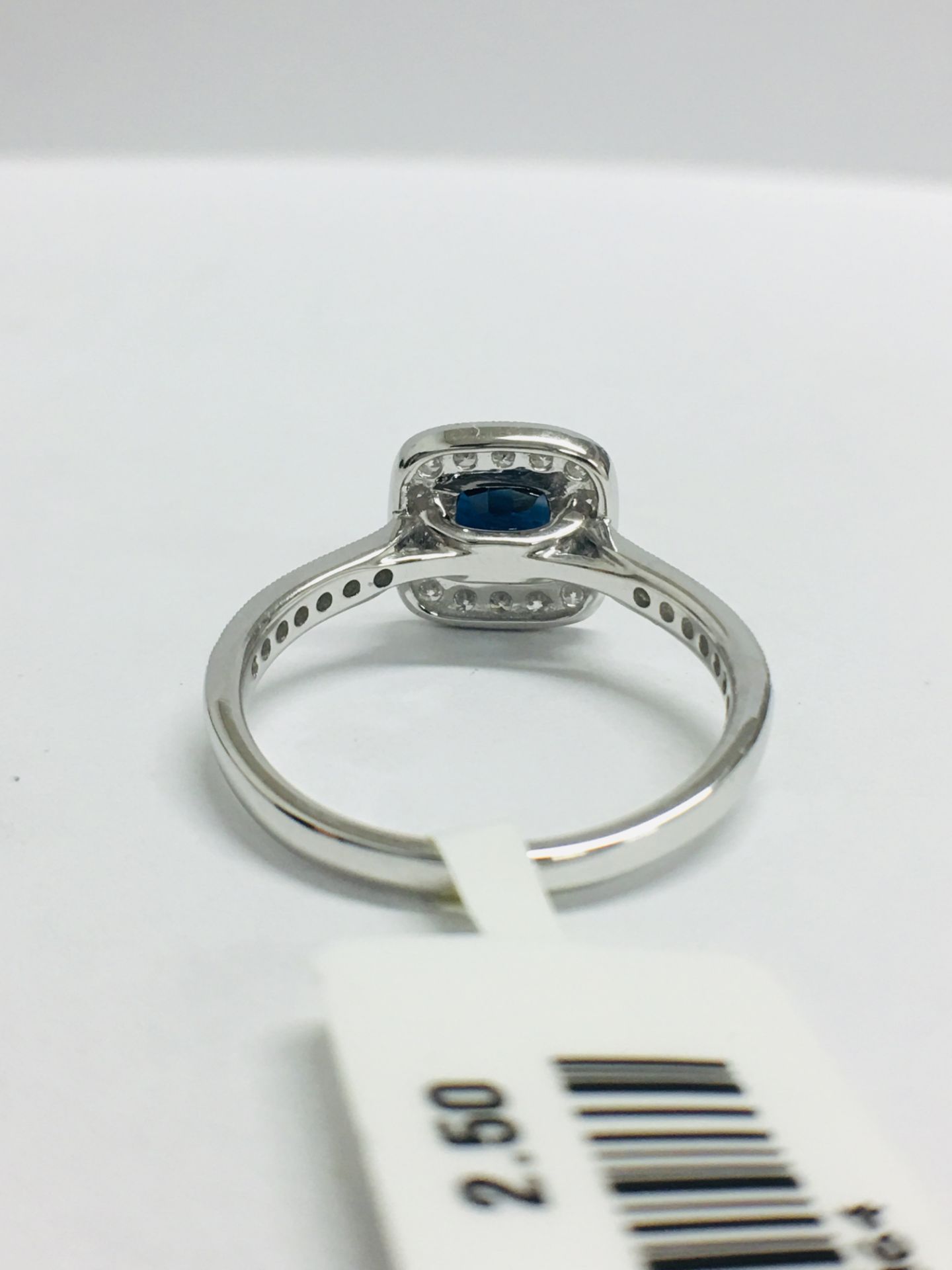 9ct White Gold Cushion Shape Sapphire Diamond Dress Ring - Image 7 of 12