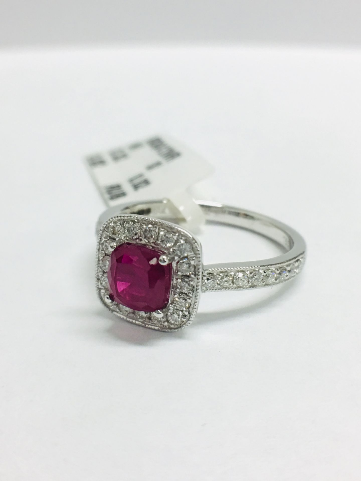 9ct White Gold Cushion Shape Ruby Diamond Dress Ring - Image 11 of 12