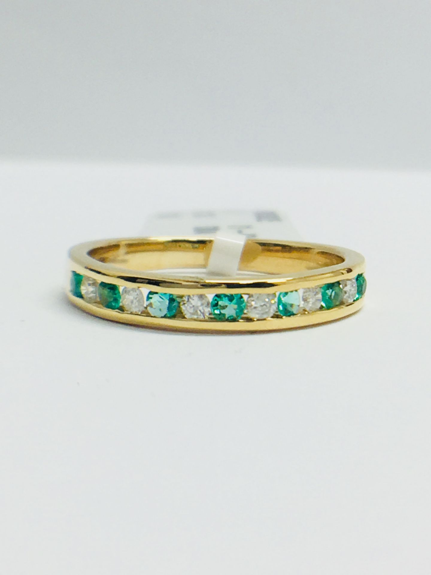 9ct Yellow Gold Emerald And Diamond Channel Sweet Eternity Ring