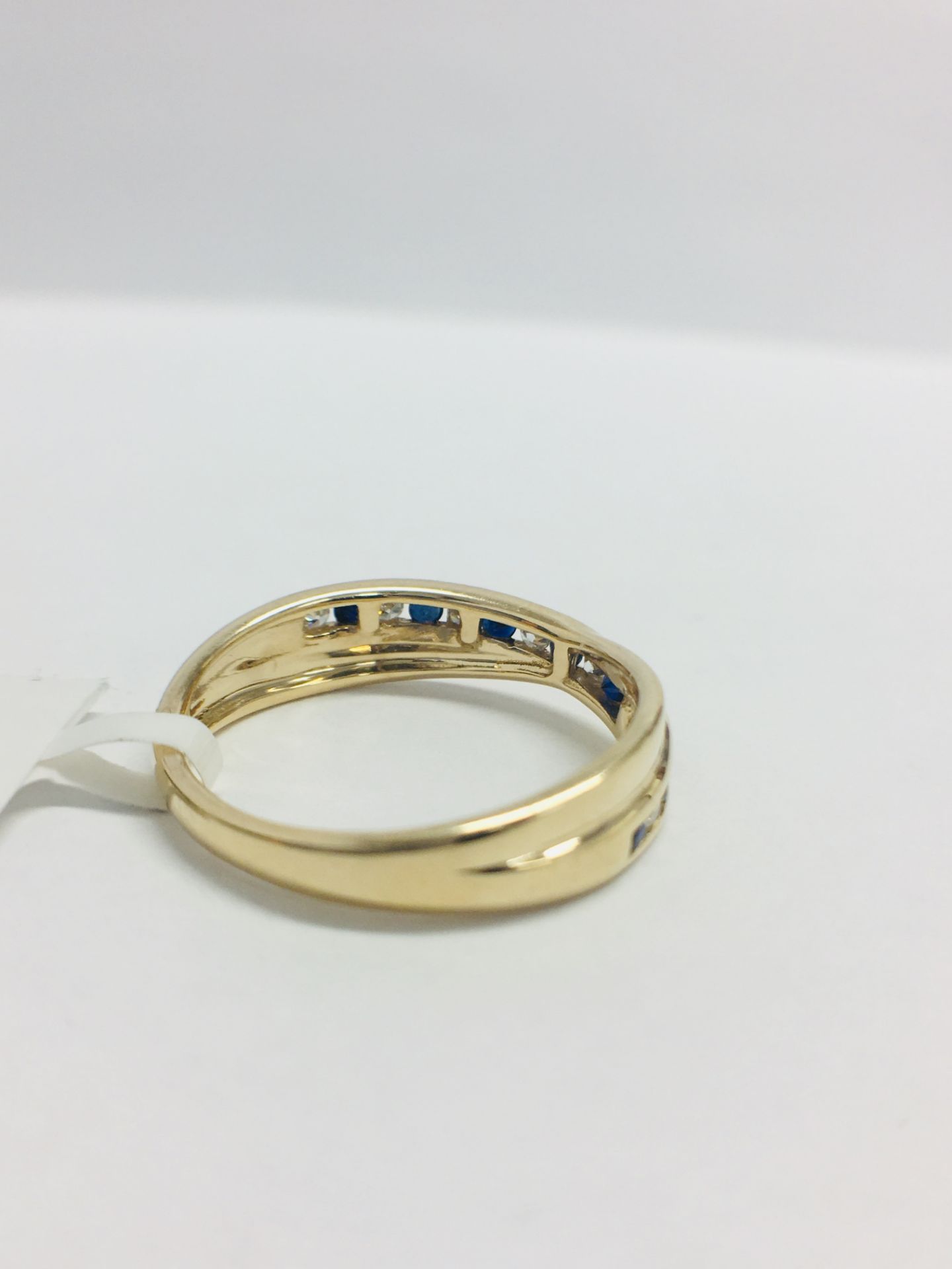 9ct Yellow Gold Sapphire Diamond Crossover Band Ring - Image 7 of 11