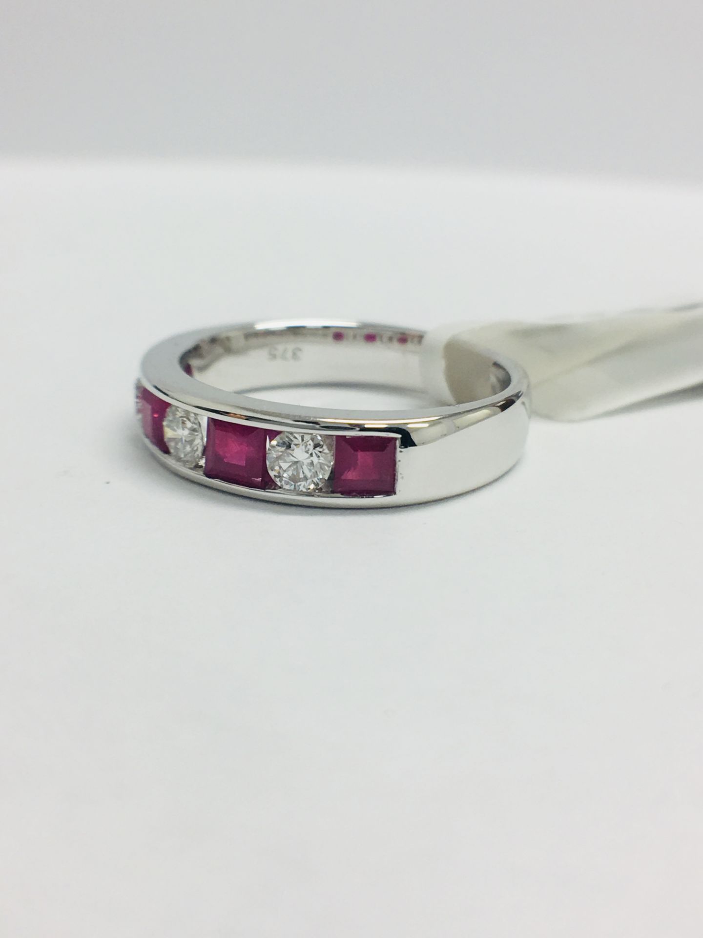 9ct White Gold Ruby Diamond Channel Set Ring - Image 3 of 9