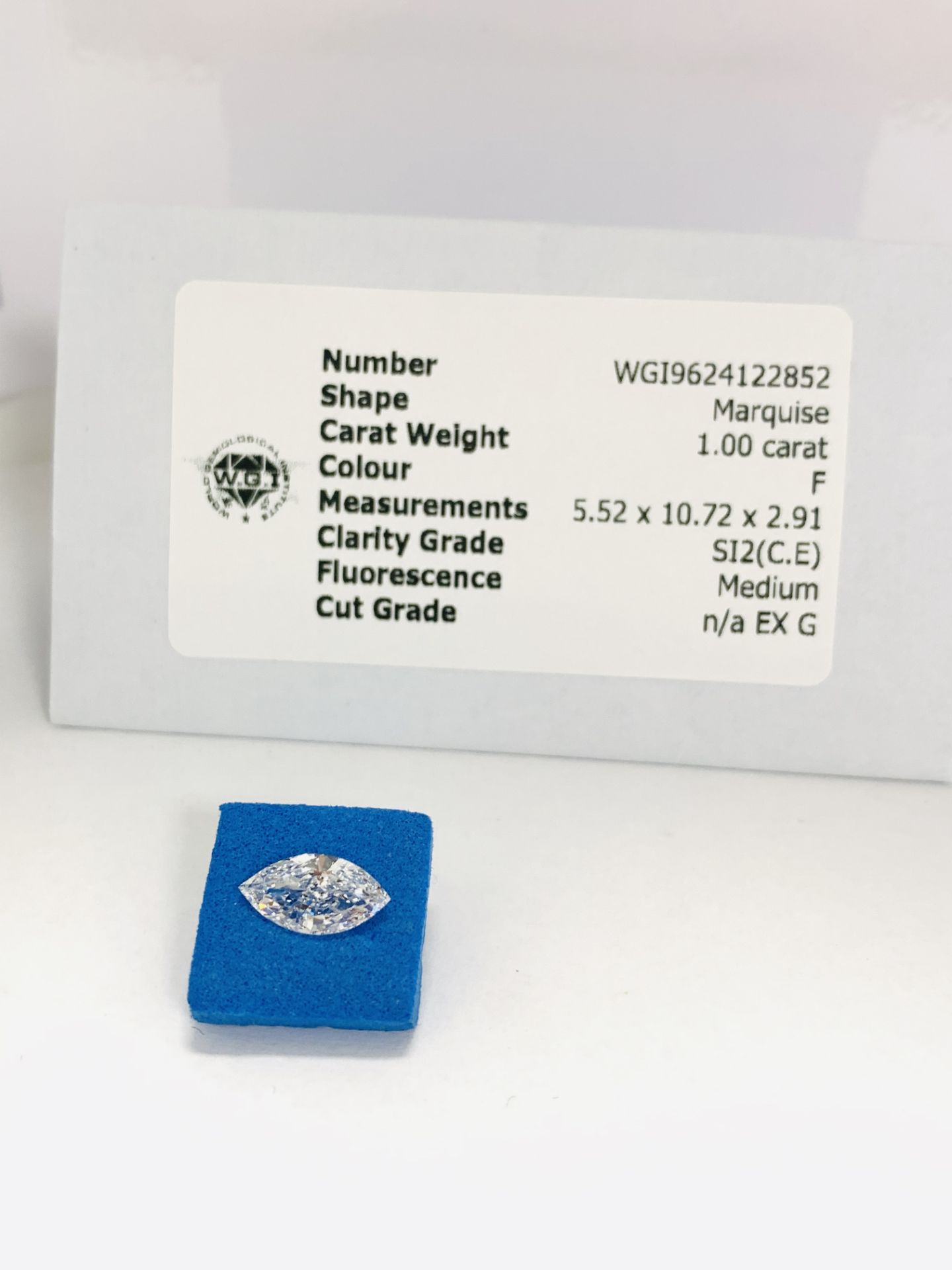 1ct Marquis Diamond complete with WGI Certification