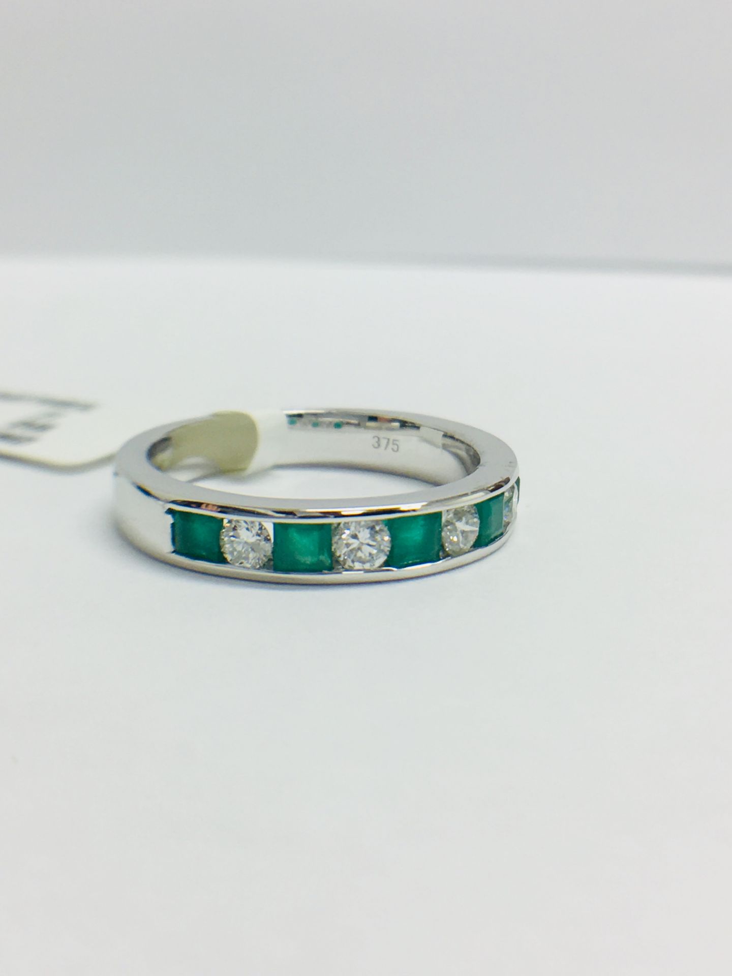 9ct Emerald Diamond Channel Set Eternity Ring - Image 7 of 10