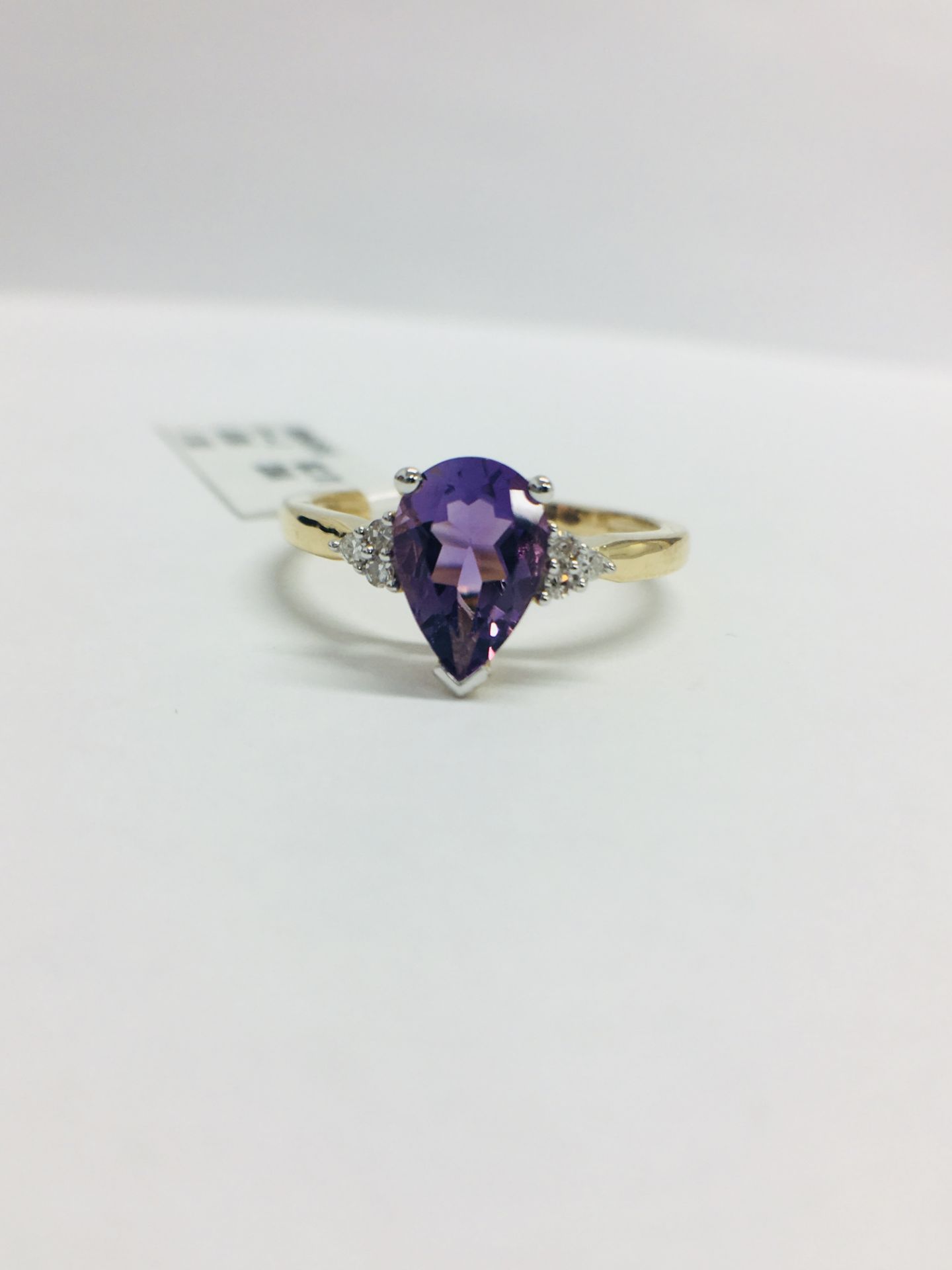 9ct Yellow Gold Amethyst Diamond Navette Style Dress Ring