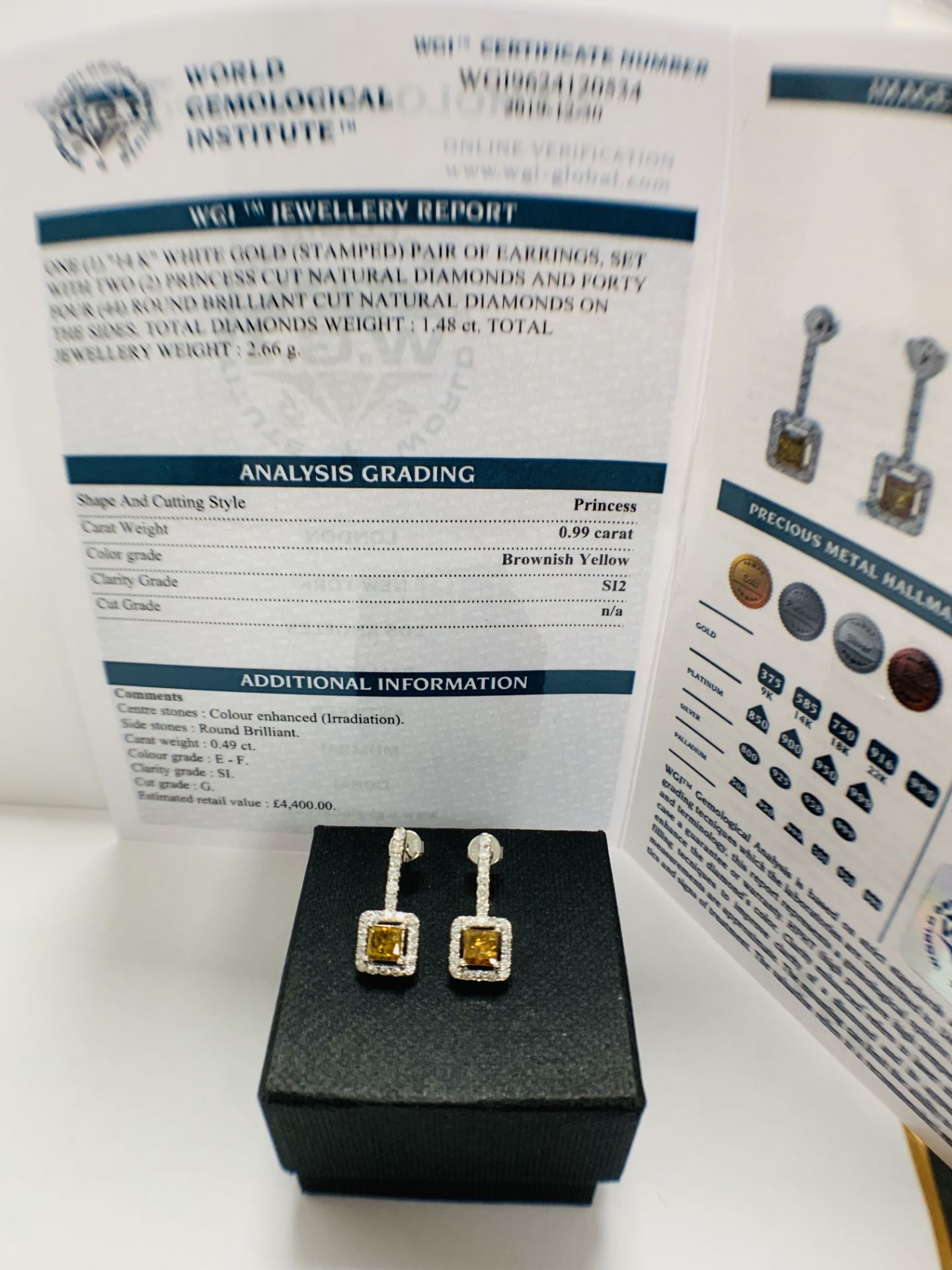 14ct White Gold Yellow Diamond Earrings - Image 13 of 15