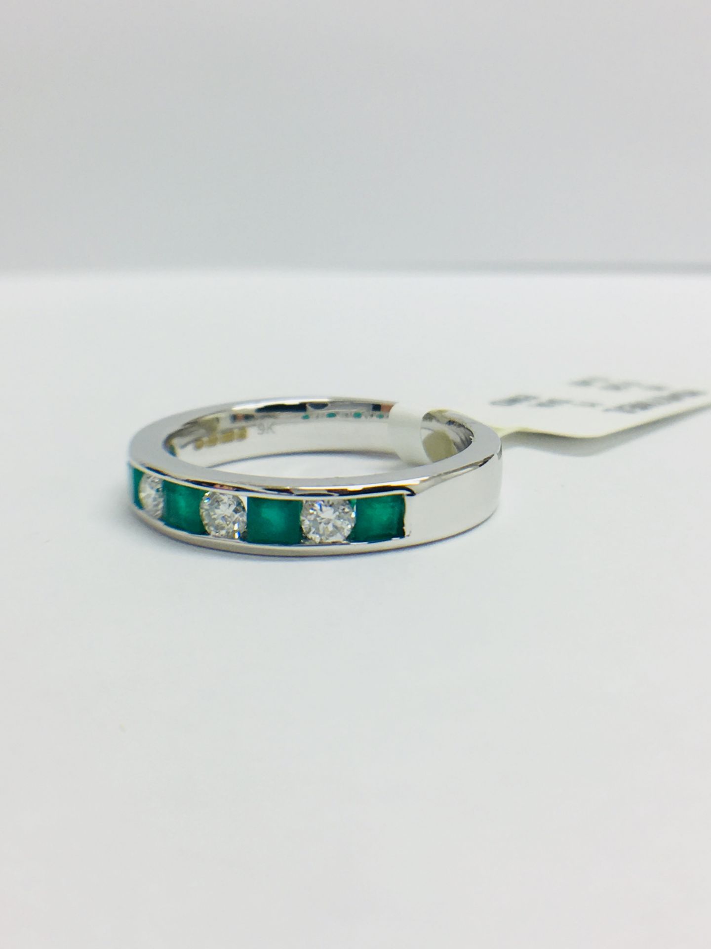 9ct Emerald Diamond Channel Set Eternity Ring - Image 4 of 10