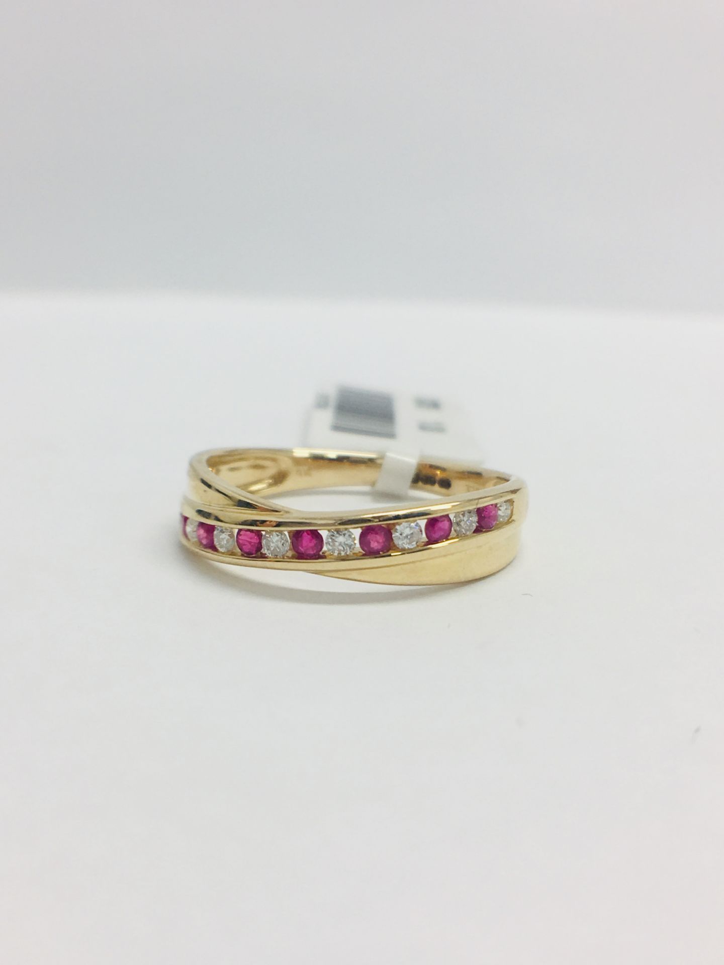 9ct Yellow Gold Ruby Diamond Crossover Band Ring