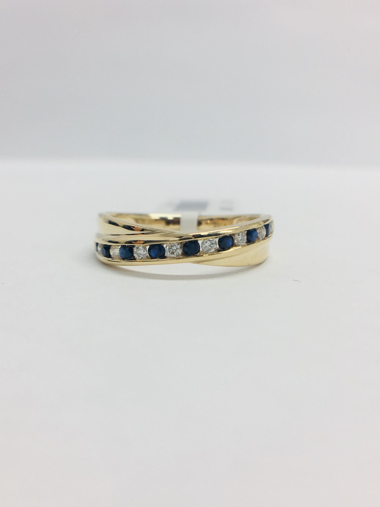 9ct Yellow Gold Sapphire Diamond Crossover Band Ring