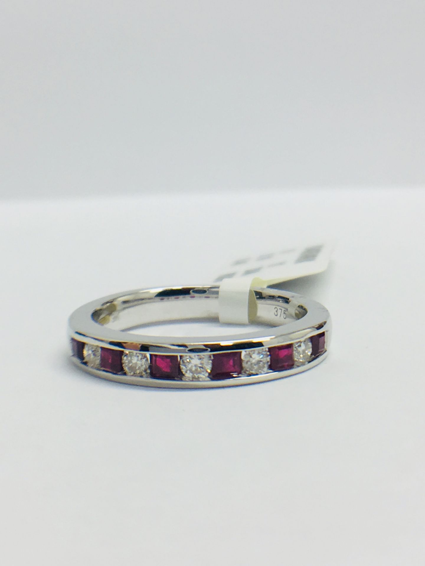 9ct White Gold Ruby Diamond Channel Set Eternity Ring