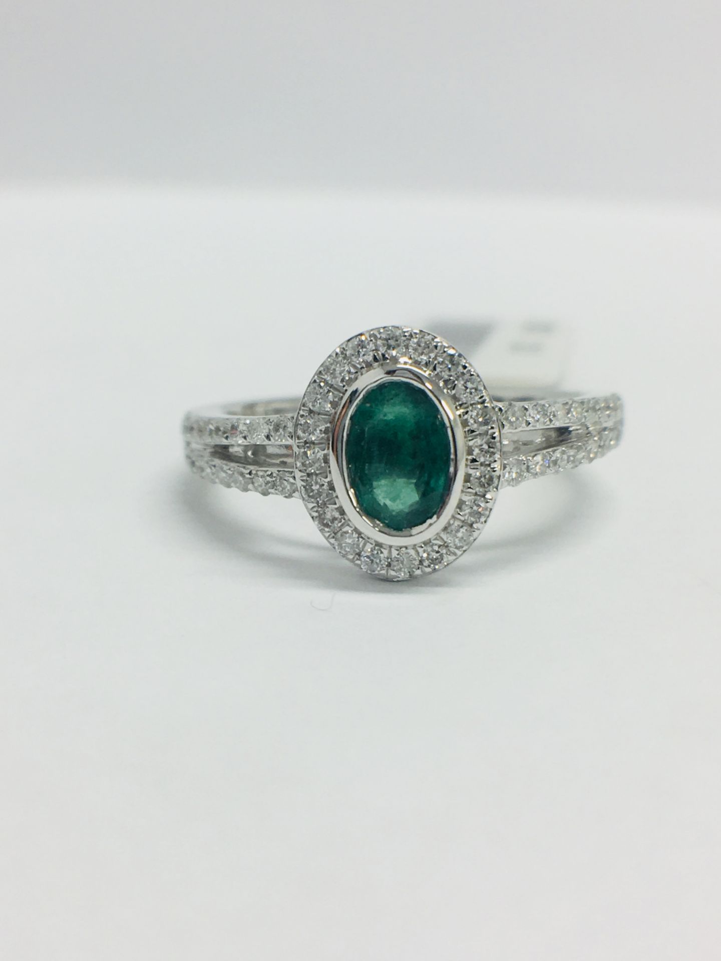 9ct White Gold Emerald Diamond Cluster Ring